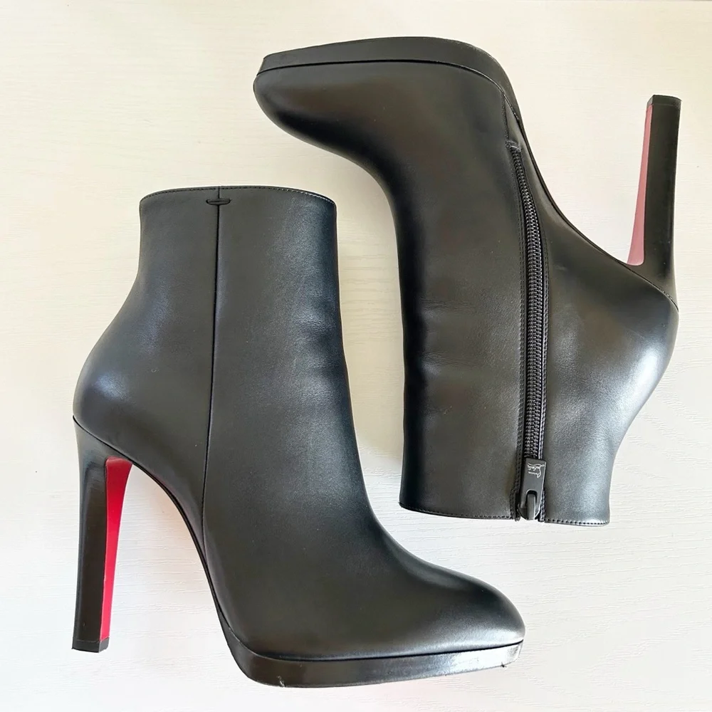 Christian Louboutin Fannylove 120 Black Leather Platform Boots Size EU 38.5